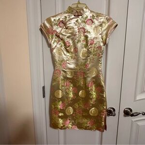 Chinese style QiPao women golden flower party dresses